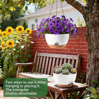 3-Piece Set of 10-Inch Hanging Planters with Automatic Watering System and Drip Tray, Includes Metal Chain, Suitable for Various Indoor and Outdoor Plants and Flowers, White-Brown