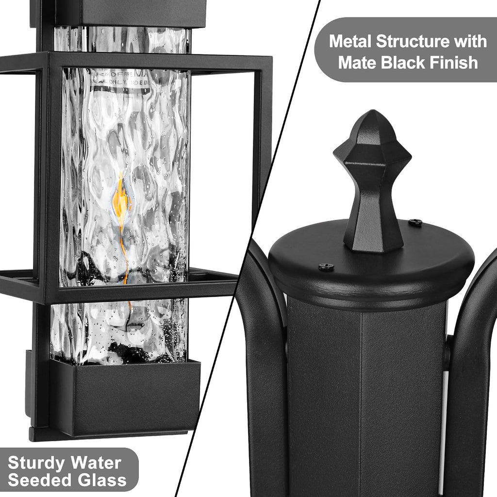 Modern Outdoor Lamp Post Light 2-Head, Hardwired Street Light Post for Outside Metal Pole Light Outdoor Lighting with Water Glass Shade for Garden Patio Backyard Walkway Driveway