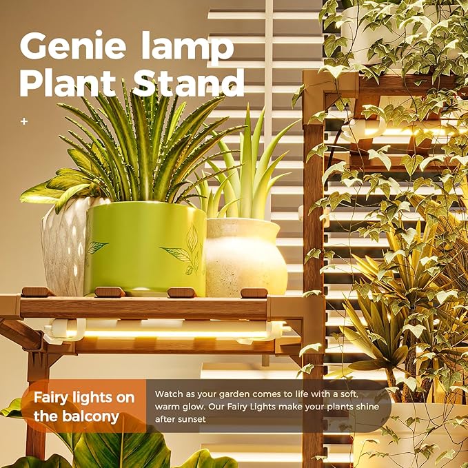 Bamworld Corner Plant Stand With Grow Lights - Tall Shelf Indoor Outdoor for Multiple Plants - Wood Table 7 Pots Flower Stands for Living Room Rack