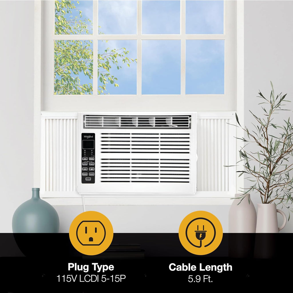 whirlpool 6,000 btu window air conditioner with dehumidifier, front angle view