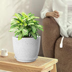 Large Flower Pots 12/10/9 inch, Set of 3 Modern Decorative Plastic Planters with Drainage Holes and Saucers for Garden House Plants, Plant Pots for Indoor Outdoor Plants, Speckled White