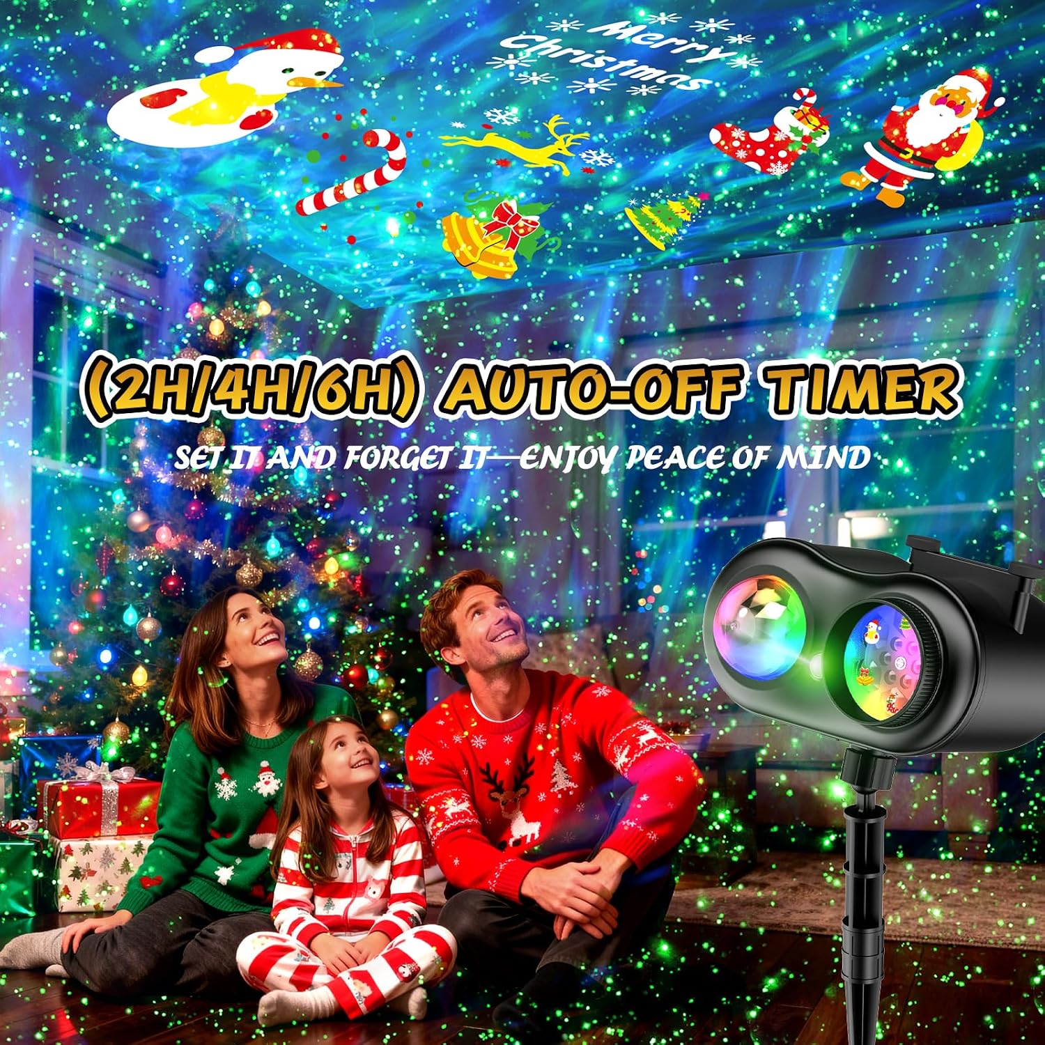 Christmas Projector Lights Outdoor with Ocean Wave & Firefly Light, 20 Slides/160 Patterns Holiday Projection Lights Indoor with Remote & Timer, Waterproof Light Projector Christmas Decorations