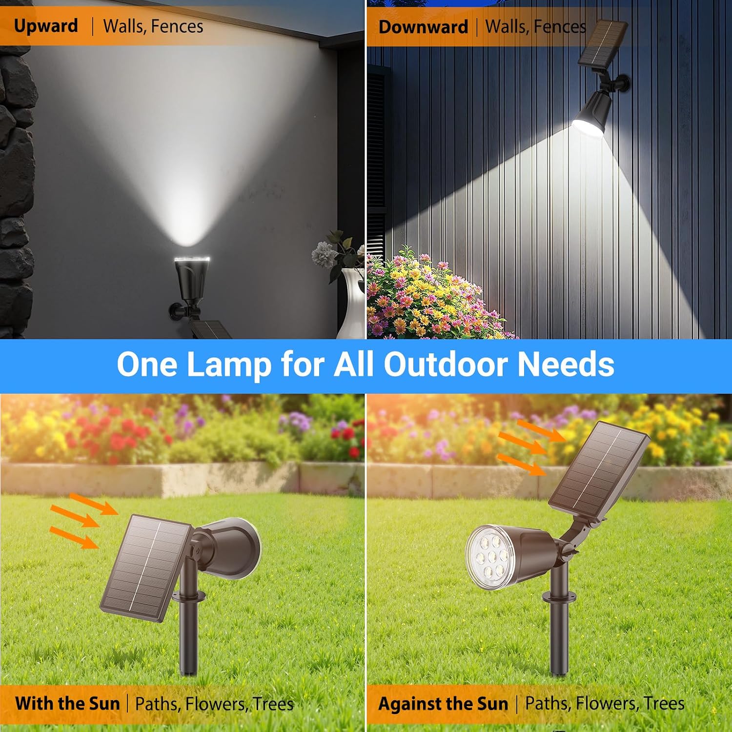 Solar Spot Lights Outdoor Cool White, 1000LM Big Adjustable Solar Lights Outdoor Waterproof, 2-in-1 Bright Solar Powered Spotlights Landscape Lighting for Garden, Yard, Pathway, Tree, Flag
