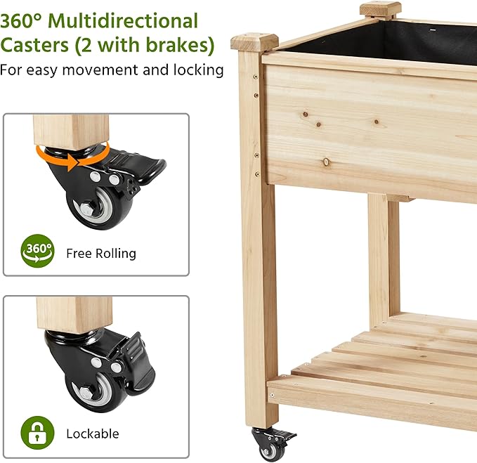 Yaheetech 42x23x33in Wooden Raised Garden Bed with Wheels Horticulture Flower Planter Boxes Elevated Vegetables Growing Bed for Grow Herbs and Vegetables, 2 PCS