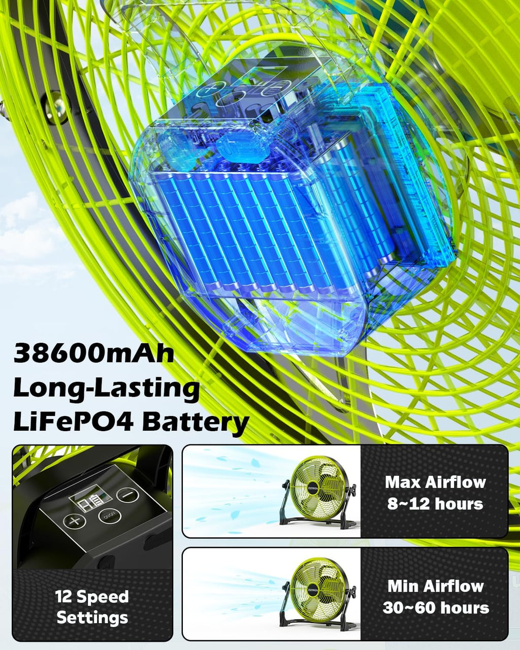 14" solar fan, 25w solar powered cordless greenhouse, close-up detail