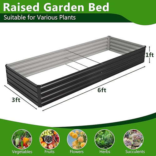 2PCS 6x3x1ft Galvanized Raised Garden Bed Kit,Metal Planter Box for Vegetables,Flowers,Herbs Durable Rust-Resistant Patio Gardening Beds,Black