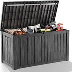 180 Gallon Outdoor Storage Box, Large Resin Deck Box for Patio Furniture Cushion Garden Tools, Waterproof and Lockable Design(Black)