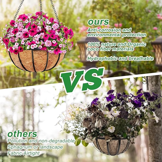 Y&M 2PCS 14" Round Coconut Fiber Liner Pre-Formed Replacement for 14'' Hanging Basket