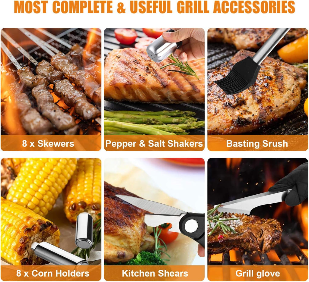 cifaisi 38pcs bbq tools grilling accessories set with, front angle view