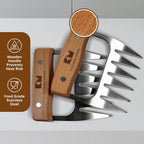 Kitchen Mama Meat Claws, Stainless Steel with Wooden Handle, 1 Pair | BBQ Shredder Claws, For Pulling Pork, Chicken, Beef, Turkey, Perfect for Grill Masters