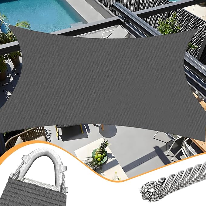 Upgraded with High-Strength Steel Cable Edges 20' x 26' Sun Shade Sail Dark Grey Rectangle, Heavy Duty UV Blockage Outdoor Cover with Steel Wire Edges for Patio Garden