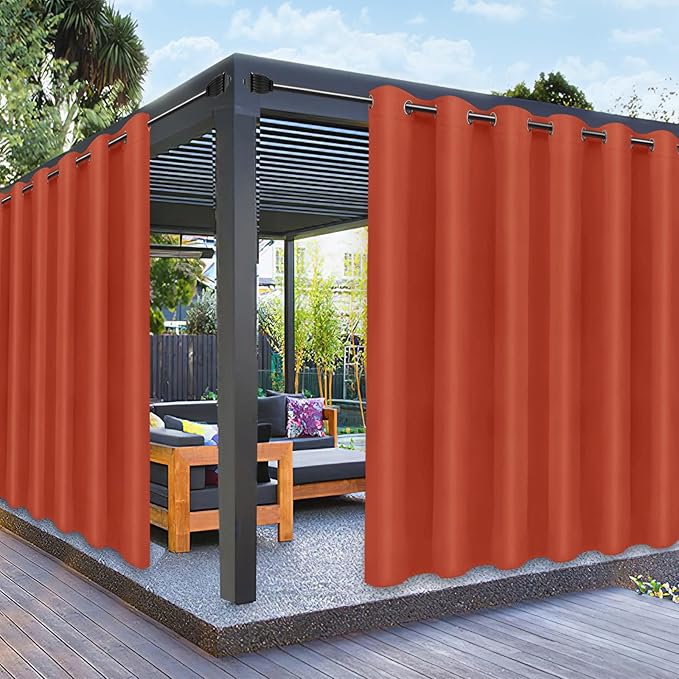 PureFit Outdoor Curtains for Patio Waterproof Weatherproof, UV Resistant Outside Curtains for Gazebo, Front Porch, Pergola, Sun Blocking Privacy Curtain, 100W x 95L inch, 1 Panel, Red Clay