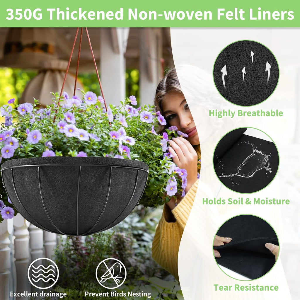 Riare 16x120 Inch Black Felt Planter Liner Roll- 2 Rolls Non-Woven Fabric Planter Liner for Outdoor Plants, Coco Liner Roll Alternative Basket Planter Liner for Planters Hanging Basket Window Box