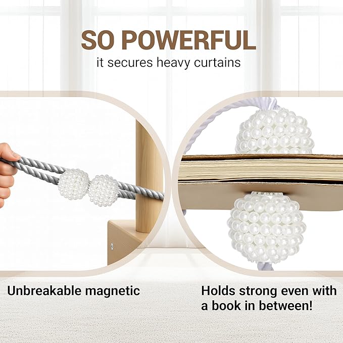 Hion Magnetic Curtain Tiebacks Grey 2pcs, Curtain Tiebacks Buckles Holdbacks Holders Hooks Clip for Home Bedroom Office Decorative Curtain