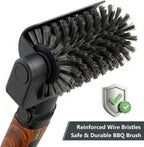 Electric Grill Brush 3-in-1 Kit – Cordless BBQ Cleaner with Reinforced Safe Metal Bristles – 2 Hours Runtime, Waterproof & Dishwasher Safe Removable Brushes for Deep Cleaning (Red Wood Coating)