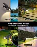 Solar Spot Lights Outdoor, 12 Color Modes Landscape Light Waterproof IP67 with Remote, 2-in-1 Color Changing/Cool/Warm White Solar Lights Outdoor for Yard Trees Garden Pool(Multicolor, 2 Pack)