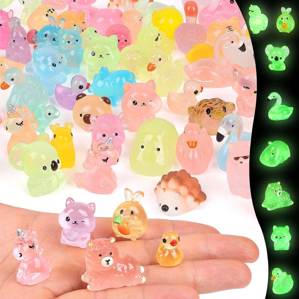 CCINEE 100pcs Luminous Mini Resin Animals, Tiny Glow in The Dark Figures to Hide Miniature Unicorns Ducks Figurines Fairy Garden, Micro Landscape, Aquarium, Party Favors & Craft Decor