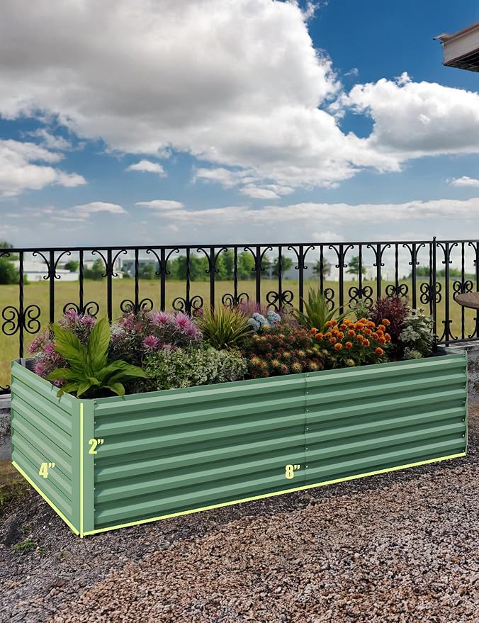 CABIHOME 2 Pcs 8x4x2 Ft Galvanized Raised Garden Bed, Deep Root Planter Box for Vegetables, Flowers, Herbs- Large Metal Raised Garden Bed Kit for Outdoor Use, Green