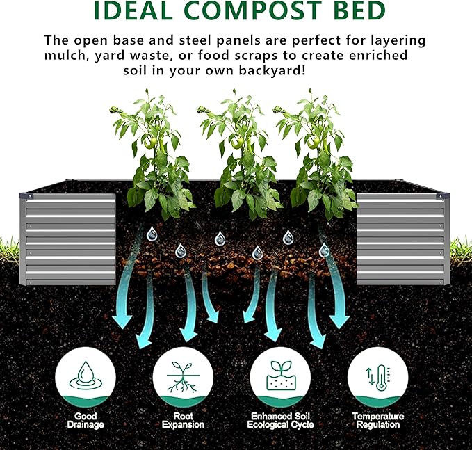 12x4x1.5FT Galvanized Raised Garden Bed,Vegetable Boxes-Rectangle Metal Flower Box,Large Planter Raised Beds Outdoor Garden for Planting,Fruit,Herb-Silver