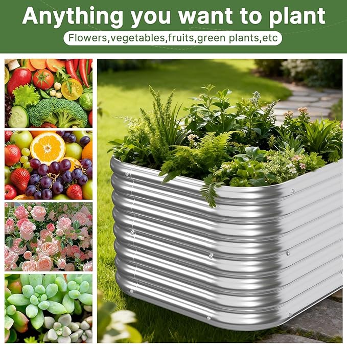 4 PCS Galvanized Raised Garden Bed Outdoor, Metal Garden Bed for Vegetables, Above Ground Garden Box for Flower, Steel Raised Beds for Gardening - 2FT