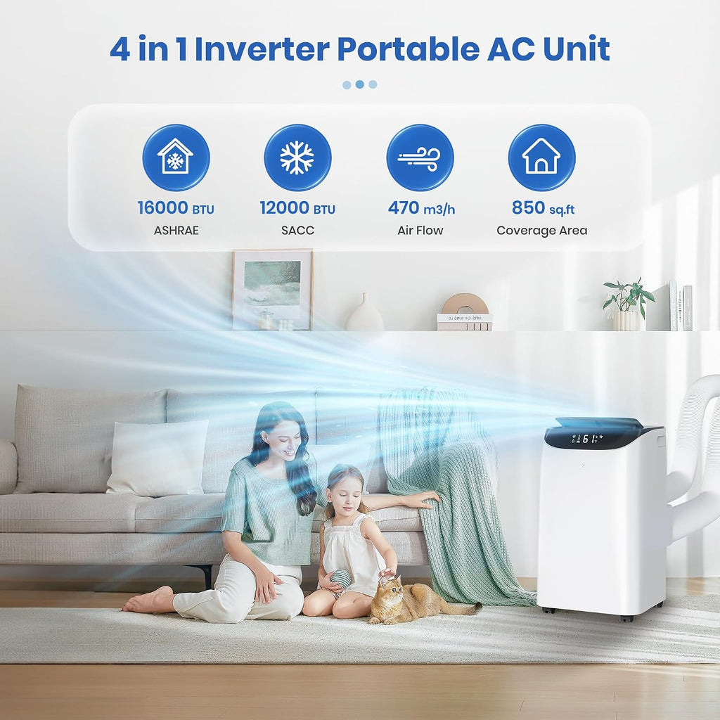 inverter 16000 btu portable air conditioner, 3 in, package contents