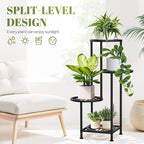 4 Tier Plant Stand Outdoor Indoor, Metal Flower Shelf Display Holder, Multiple Plants Corner Tall Flower Holders for Patio Balcony Porch Garden Living Room (Black)