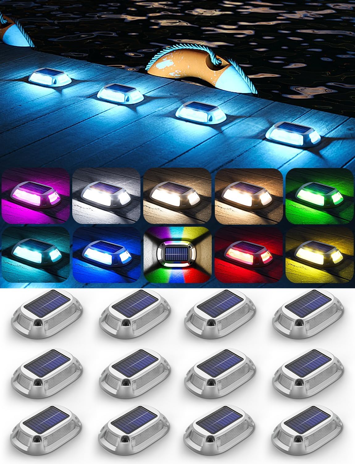 aluminum alloy solar dock lights, ip68 solar driveway, main product view