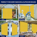PureFit Outdoor Curtains for Patio Waterproof Weatherproof, UV Resistant Outside Curtains for Gazebo, Front Porch, Pergola, Sun Blocking Privacy Curtain, 120W x 95L inch, 1 Panel, Yellow