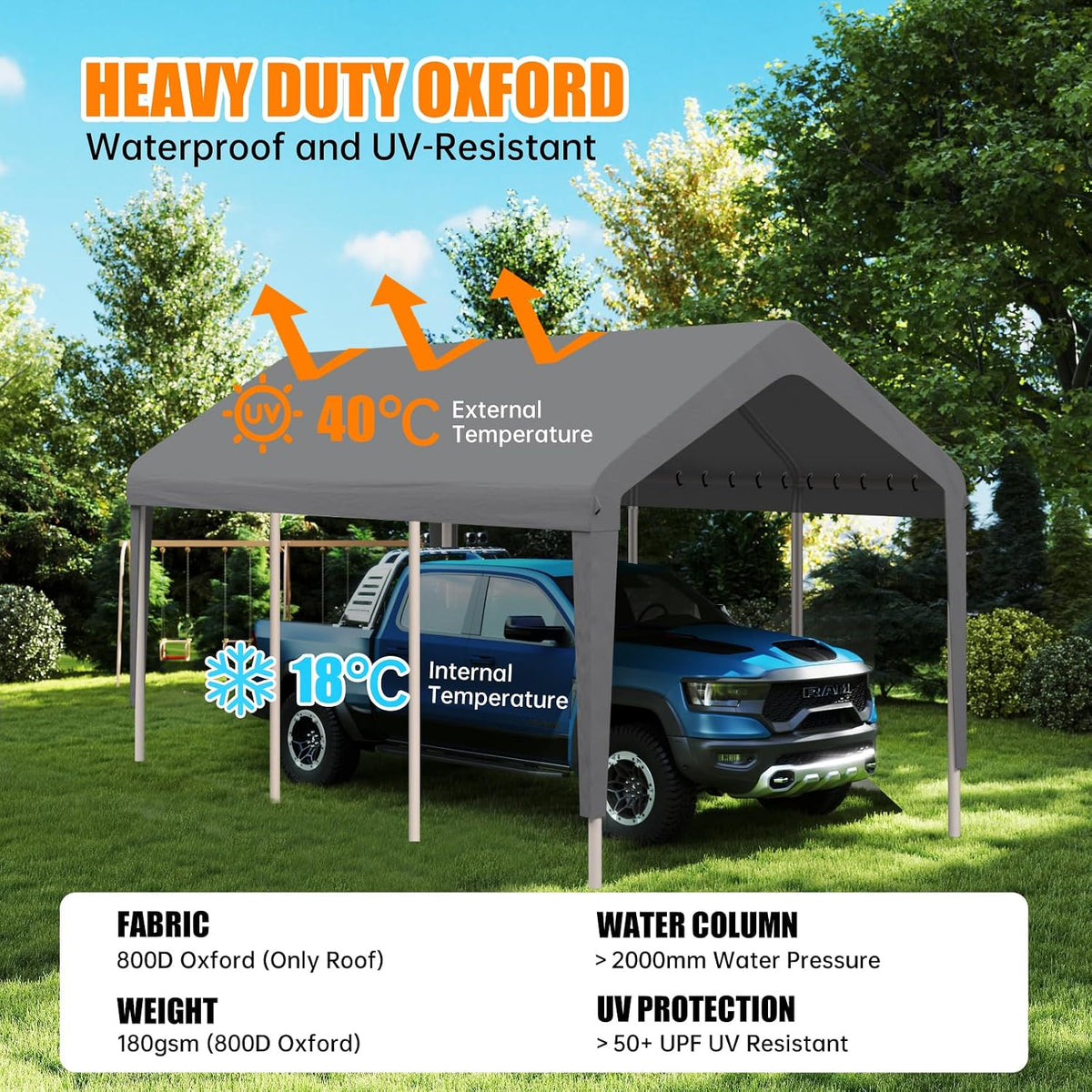 10x20 carport canopy replacement cover, outdoor car shelter, side view