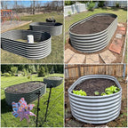 A ANLEOLIFE 8-Set 8X4X2 ft Galvanized Raised Garden Bed Kit, Oval Metal Deep Root Planters for Outdoor Plants, Quartz Grey