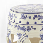 JONATHAN Y TBL1027A Lucky Coins 16" Chinese Ceramic Drum Indoor/Outdoor Garden Stool Bohemian, Coastal, Classic, Cottage, French Country, Patio, Garden Room, Bathroom, Living Room, Blue/White