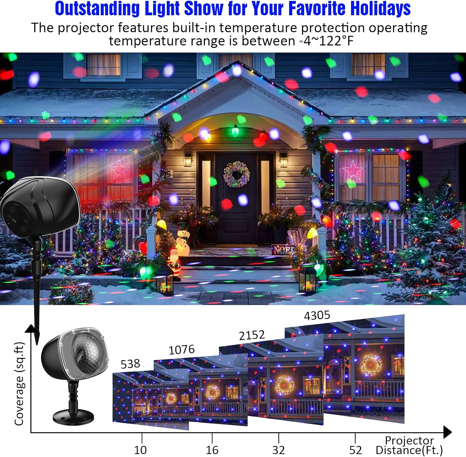 Christmas Snowfall Projector Lights Outdoor,15 Colors Holiday Rotating Falling Snow Projector with Remote Control,Waterproof Landscape Lights for Home Yard Garden Halloween Christmas Decor