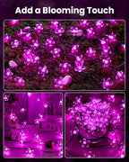 Brightown 60 LED Solar String Lights Flower Outdoor Waterproof Fairy Lights for Garden Yard Fence Patio Christmas Tree Wedding Party Decor, Pink