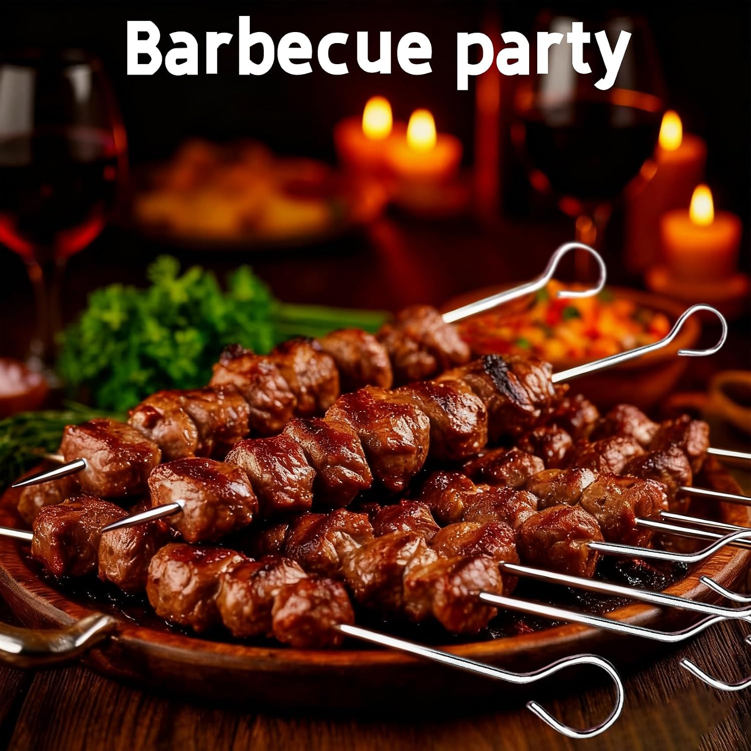 Stainless Steel Skewers for Grilling: 12pcs Reusable Kabob Sticks Round BBQ Skewers for Chicken Meat Shrimp Vegetables