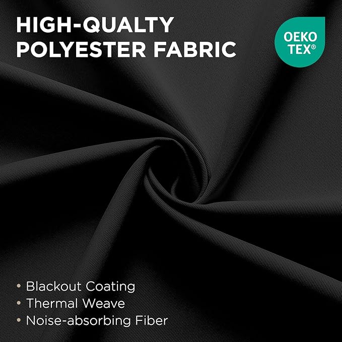 Joydeco Blackout Patio Sliding Door Curtains 108 Inches Long, Grommet Privacy Room Divider Curtains, Extra Wide Thermal Blackout Drapes for Bedroom Living Room (Black, 100Wx108L, 1 Panel)