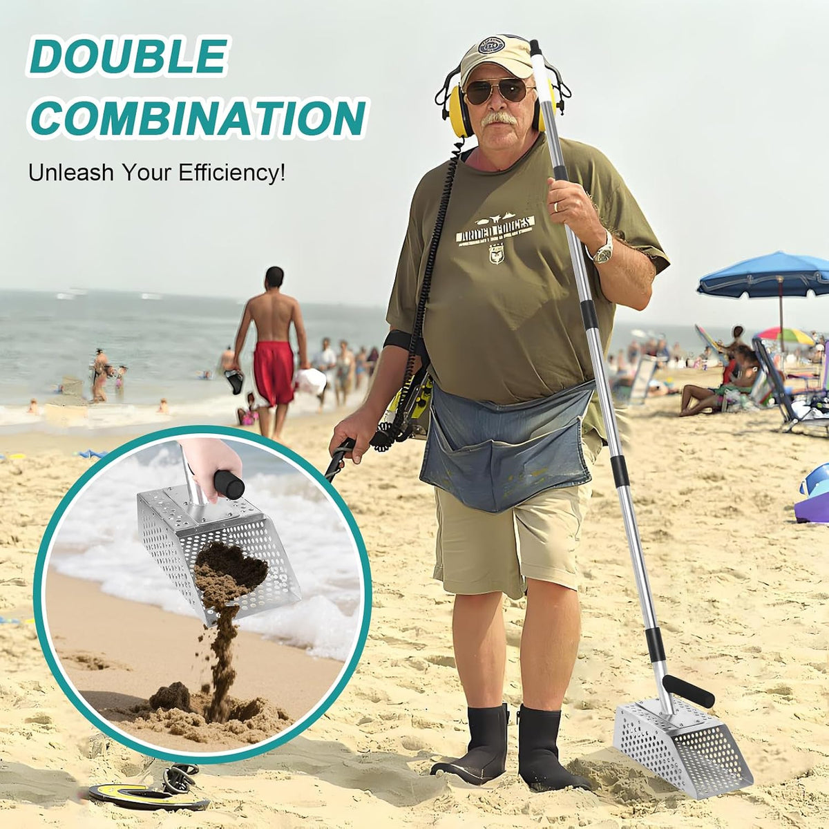sand scoop for metal detecting, long-handle metal detector, side view