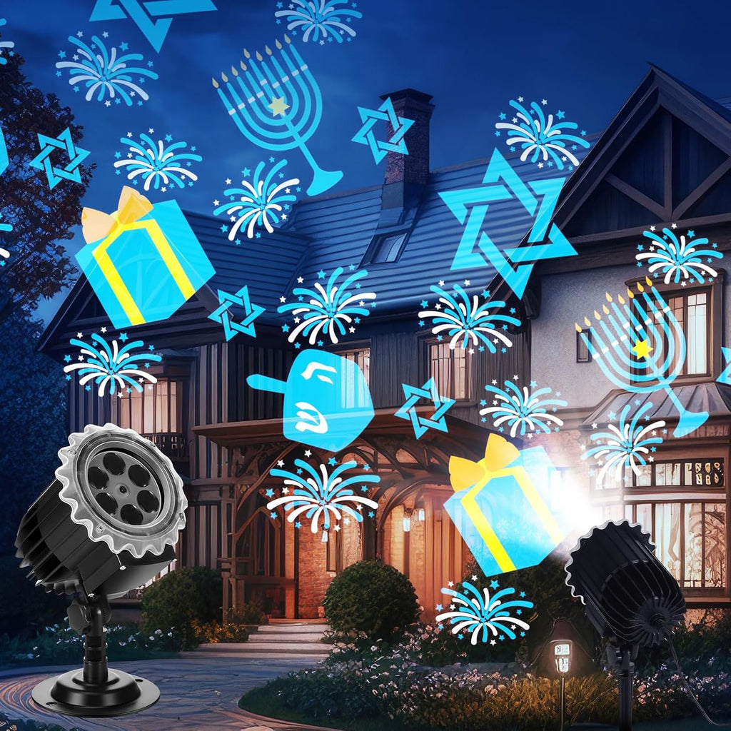 Hanukkah Projector Light with 1 Film Slides | Rotating LED Projection Light, Ip65 Waterproof, movement Projection Lamp, Outdoor Reflectors Waterproof Landscape Decorative