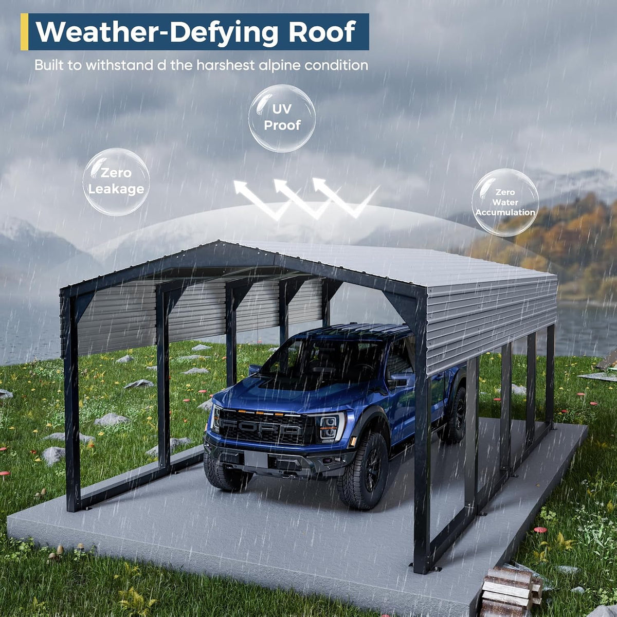 military-grade metal carport 12x20 ft, heavy- duty galvanized, close-up detail