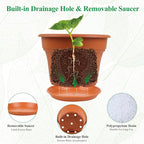 6 Inch Plastic-Flower Pot-for-Indoor Plants, 6 Pack Outdoor Plant Pots with Drainage Holes & Saucers, Resin Garden Pots Planters