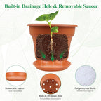 16 inch Plastic-Flower-Pot-for-Indoor-Plants, 4 Pack Large Outdoor Planter Pot with Drainage Holes & Saucers, Resin Decorative Garden Pots Planters