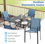 VICLLAX 5 Pieces Patio Dining Set for 4, Outdoor Furniture Set Includes 37.8" Square Outdoor Table and 4 Stackable Patio Sling Chairs, Black Tabletop and Blue Fabric