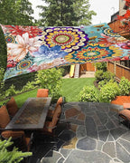 Sun Shade Sail 12'x16' Boho Floral Rectangle Sun Shade Sails Canopy Waterproof Mandala Flowers Plant Outdoor Sunshades Sand UV Block Cover Shade Cloth for Patio Backyard Garden Deck Porch Lawn