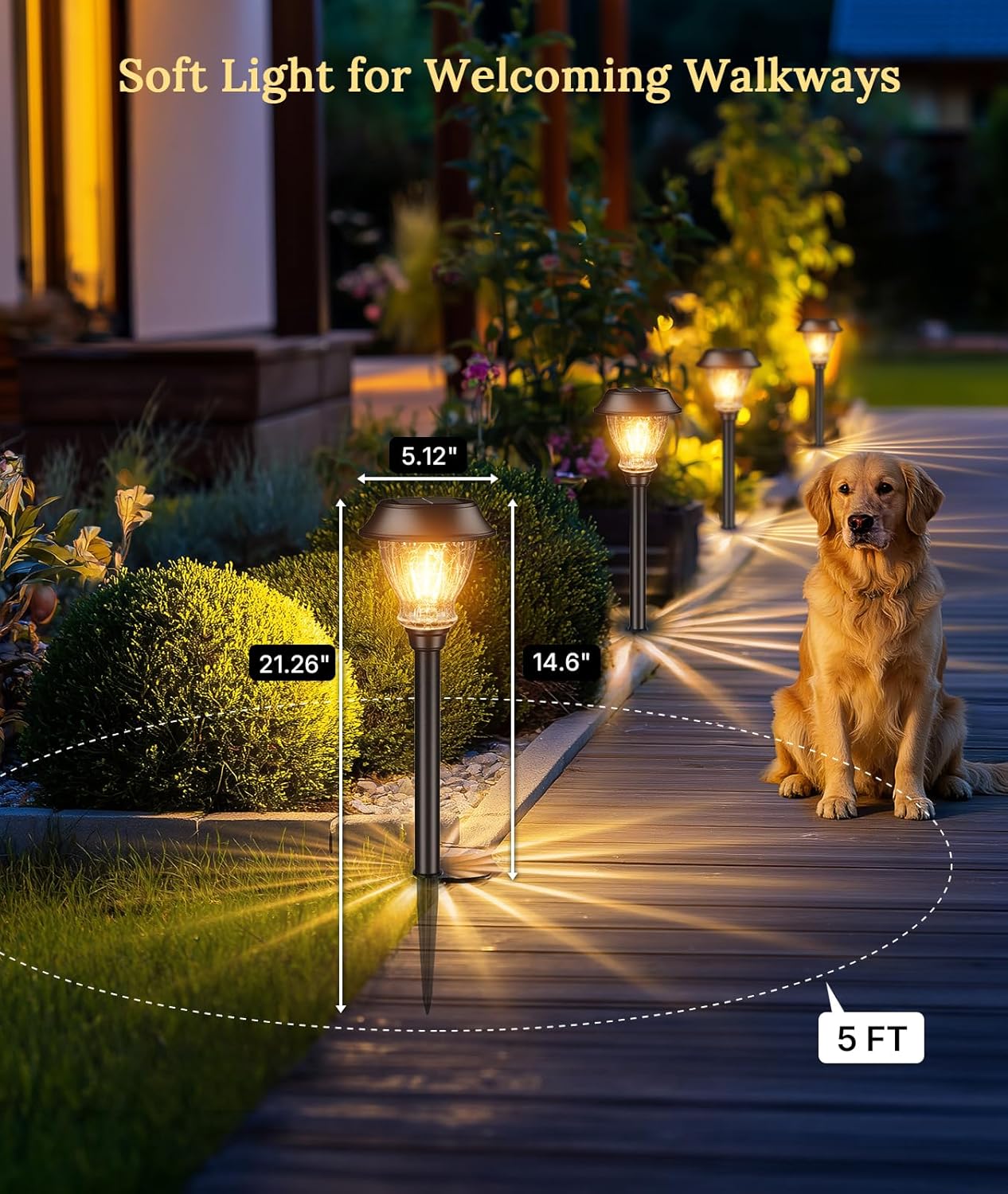 XMCOSY+ Solar Pathway Lights Outdoor, 8 Pack Warm White Solar Garden Lights | Crackled Glass & Metal, IP65 Waterproof, Auto On/Off Soft 2700K LED Edison, Landscape Lights for Yard Walkway Driveway Path