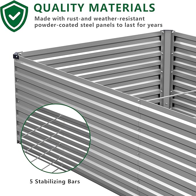 6x3x2FT Galvanized Raised Garden Bed Kit,Vegetable Plant Boxes-Rectangle Metal Flower Box,Large Planter Raised Beds Outdoor Garden for Planting,Fruit,Herb-Silver