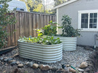 A ANLEOLIFE 7-Set 8X4X2 ft Galvanized Raised Garden Bed Kit, Oval Metal Deep Root Planters for Outdoor Plants, Antique White