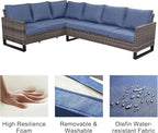 Patio Sectional Furniture Set with Fire Pit Table: 10 Pieces Wicker Patio Conversation Set with L Shaped Sofa, Outdoor Swivel Glider Rocker, Rattan Club Chairs, Ottomans, Removable Cushions Blue