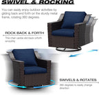 Joyside Wicker Patio Furniture Sets, 6 Pieces Upgraded Large Size Outdoor Furniture with Swivel Rocking Patio Chairs, Two 3-Seat Sofa, Fire Table, Coffee Table, Thick Cushions, Wide Armrest, Blue