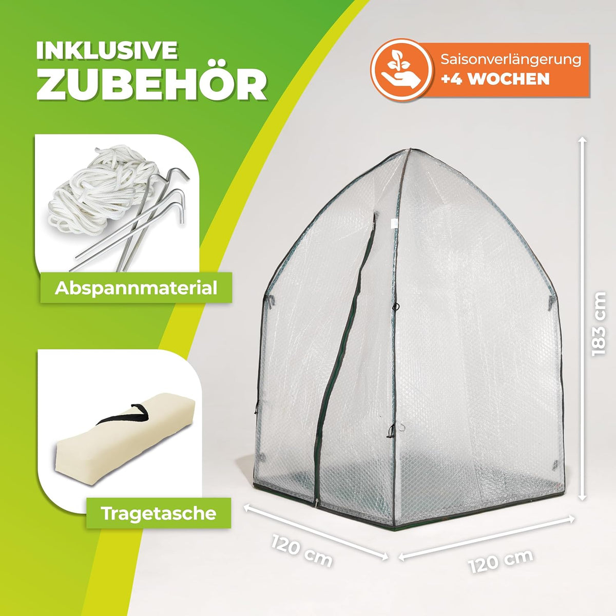 bio green icedome winter tent for plants, 3-layer shown in use