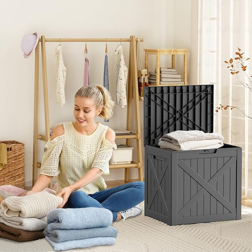 38 Gallon Outdoor Deck Box, Lockable Waterproof Outdoor Storage Boxes For Garden Tools,Indoor Cushions,Accessories Outside Storage Resin Weatherproof Container(Black)