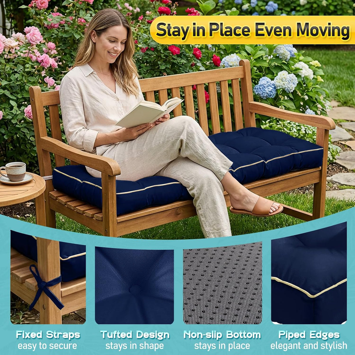 outdoor bench cushion, tufted patio seat pad for showing dimensions